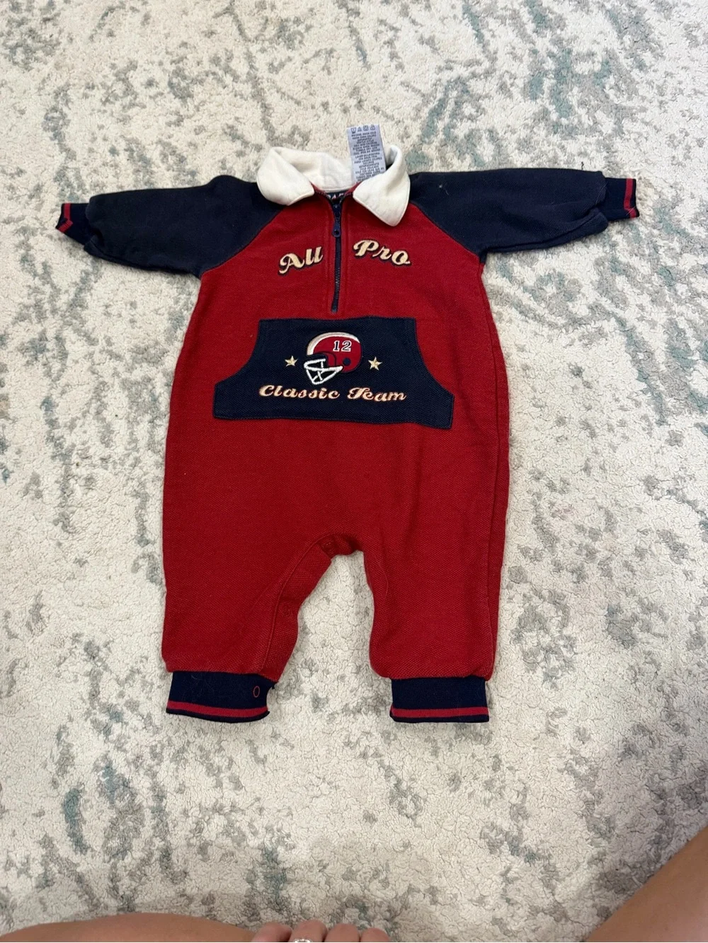 Vintage Baby Headquarters Red Navy All Pro Football Romper 6/9M